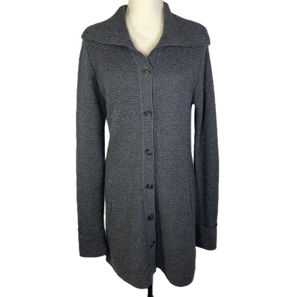 Patagonia Merino Wool Long Sweater Coat Size L Button Down Funnel Neck - Picture 1 of 16